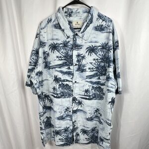 Solitude Men's Size XLT Big & Tall Short Sleeve Blue Tropical Button-Up Shirt